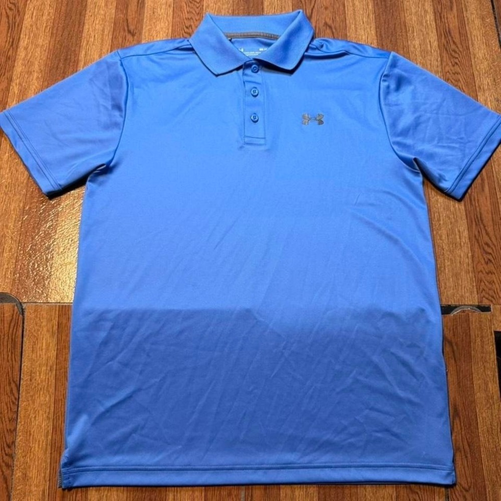 Under Armour Blue Heat Tech‎ Retro Sportswear Button Golf Polo Shirt Medium